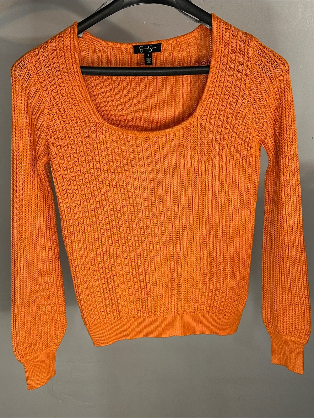 Jessica Simpson Bright Orange Scoop-Neck Ribbed Sweater